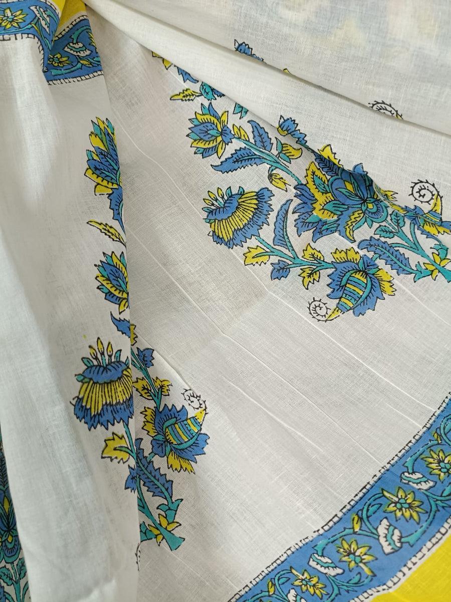 White & Blue Tanya Mittal Inspired Quirky Cotton Sarees
