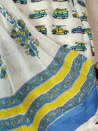 White & Blue Tanya Mittal Inspired Quirky Cotton Sarees