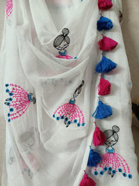 White Mul Mul Cotton Sarees with Doll Embroidery