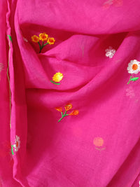 Pink Mul Mul Cotton Sarees with Multi Color Flower Embroidery
