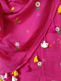 Pink Mul Mul Cotton Sarees with Multi Color Flower Embroidery