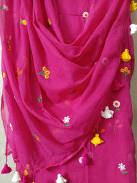 Pink Mul Mul Cotton Sarees with Multi Color Flower Embroidery