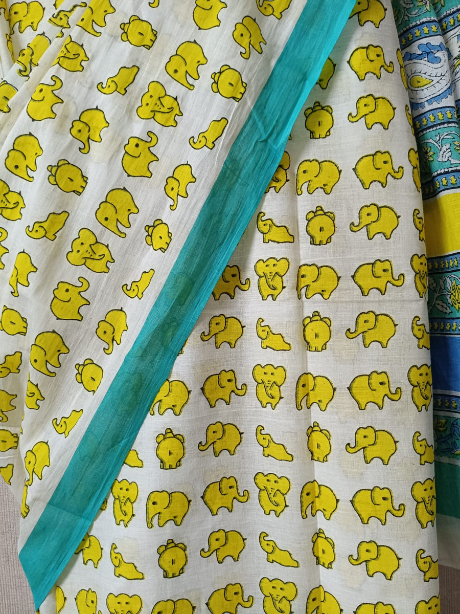 Yellow Jumbo Jingles Quirky Cotton Saree By Ethnic Dori