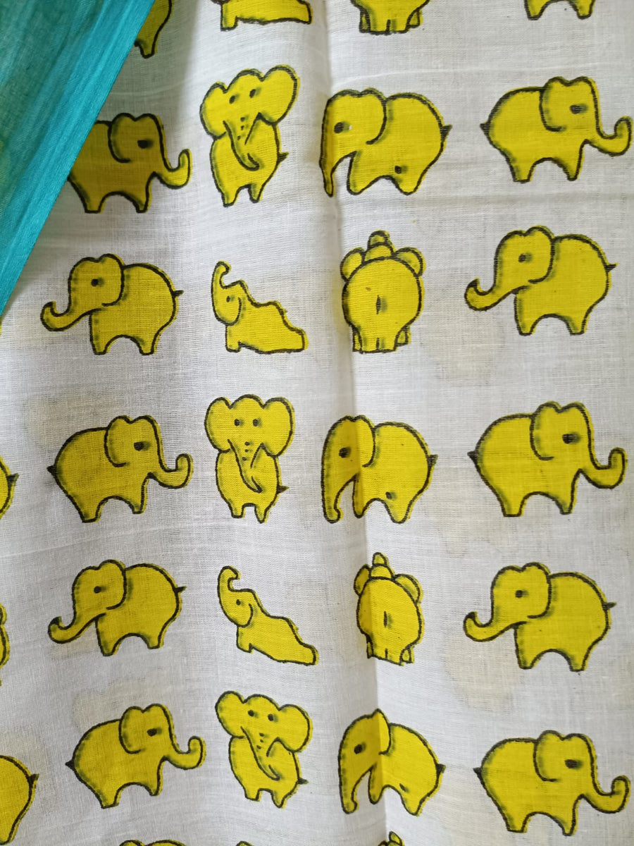 Yellow Jumbo Jingles Quirky Cotton Saree By Ethnic Dori