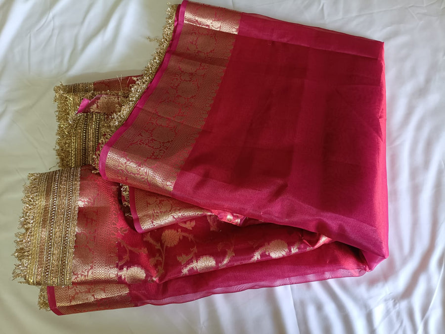 Red Banarasi Glass Tissue Silk Saree