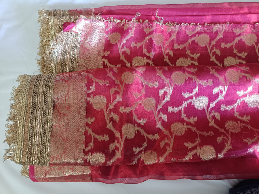 Red Banarasi Glass Tissue Silk Saree