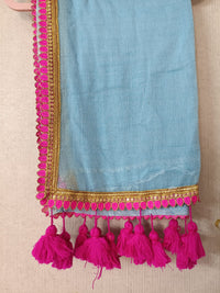 Aqua Grace Pink Lace Border Mul Mul Cotton Saree  By Ethnic Dori